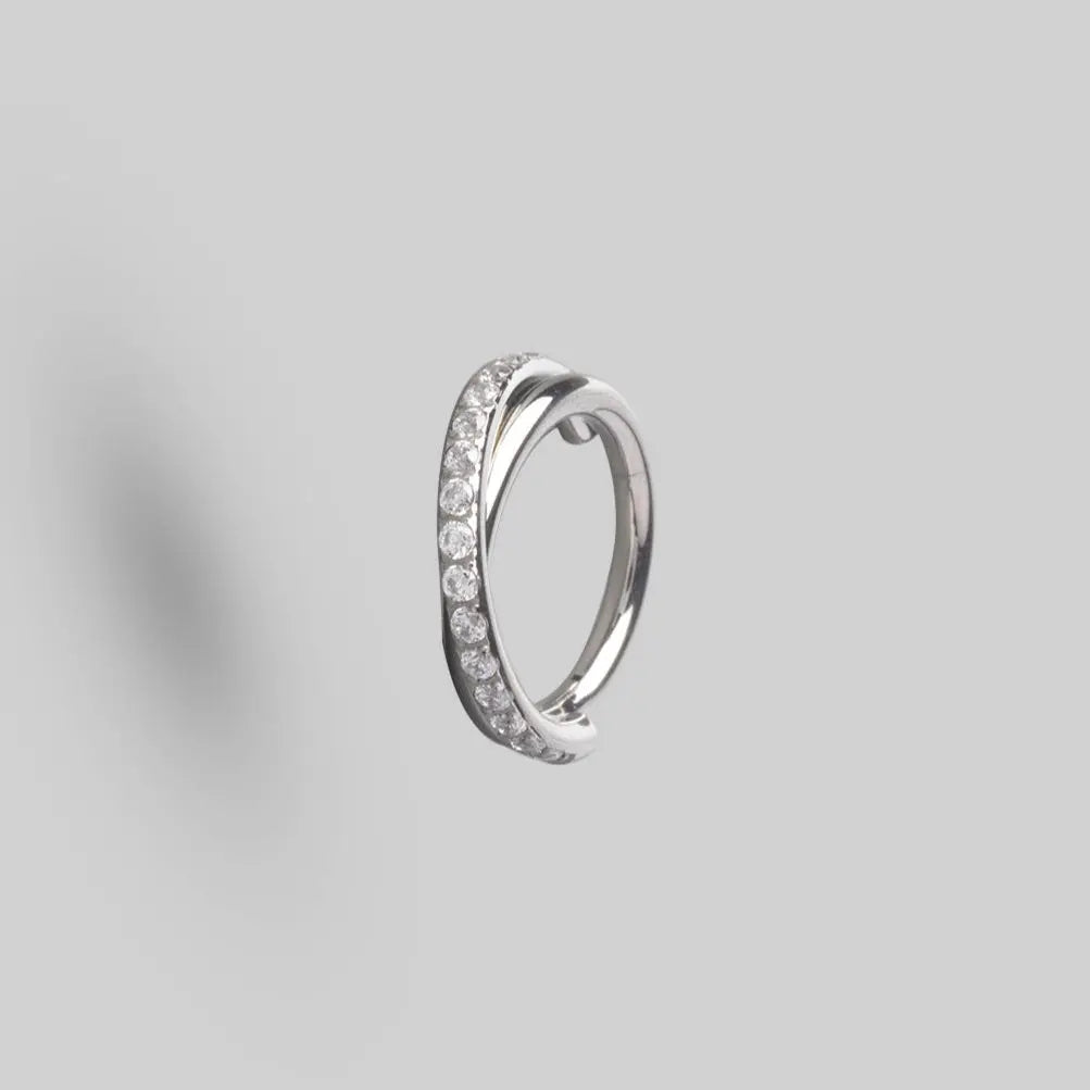 Hinged Segment Ring CZ Pave Side Twist in Silver - Titanium - Camden Body Jewellery