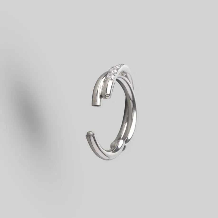 Hinged Segment Ring CZ Pave Side Twist in Silver - Titanium - Camden Body Jewellery