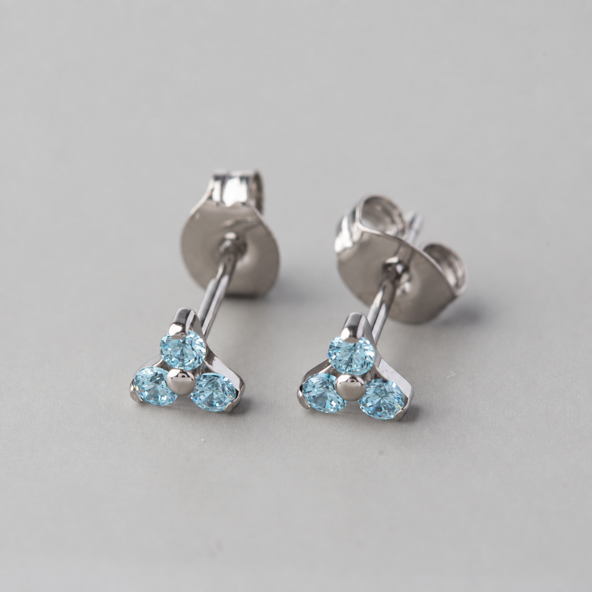 Triple Blaze Aqua CZ Stud Earrings in Silver - Titanium - Camden Body Jewellery
