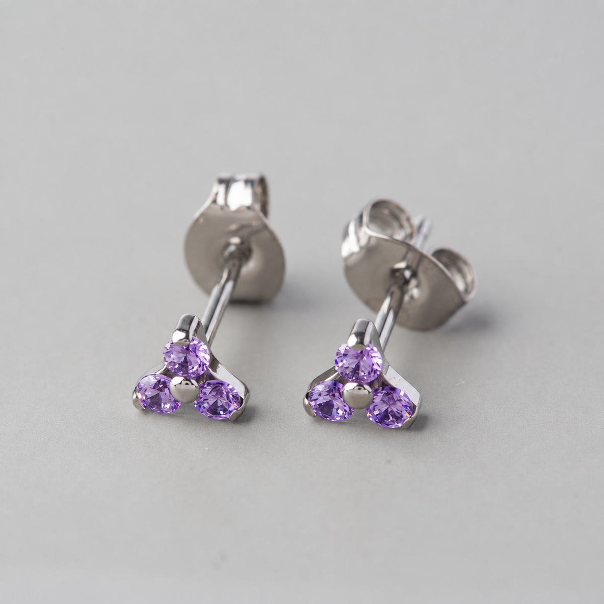 Triple Blaze Purple CZ Stud Earrings in Silver - Titanium - Camden Body Jewellery