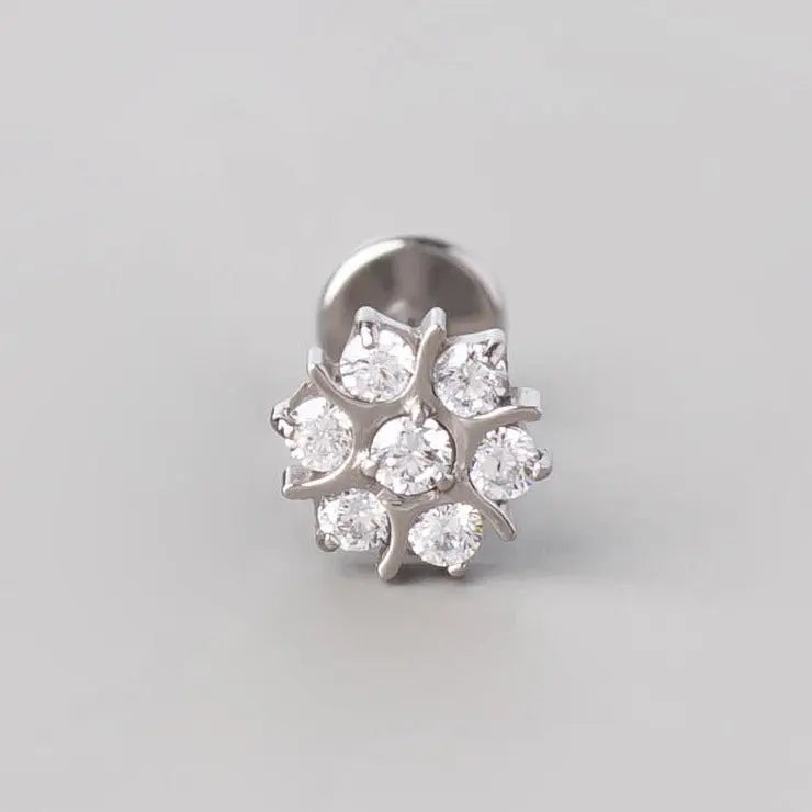 CZ Paved Flower Labret in Clear - Titanium - Camden Body Jewellery