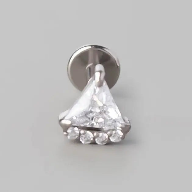 Quadruple CZ Triangle Set Labret in Clear - Titanium - Camden Body Jewellery