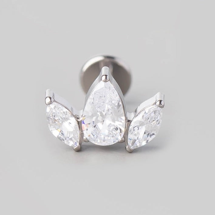Double Marquise & Pear CZ Labret in Clear - Titanium - Camden Body Jewellery