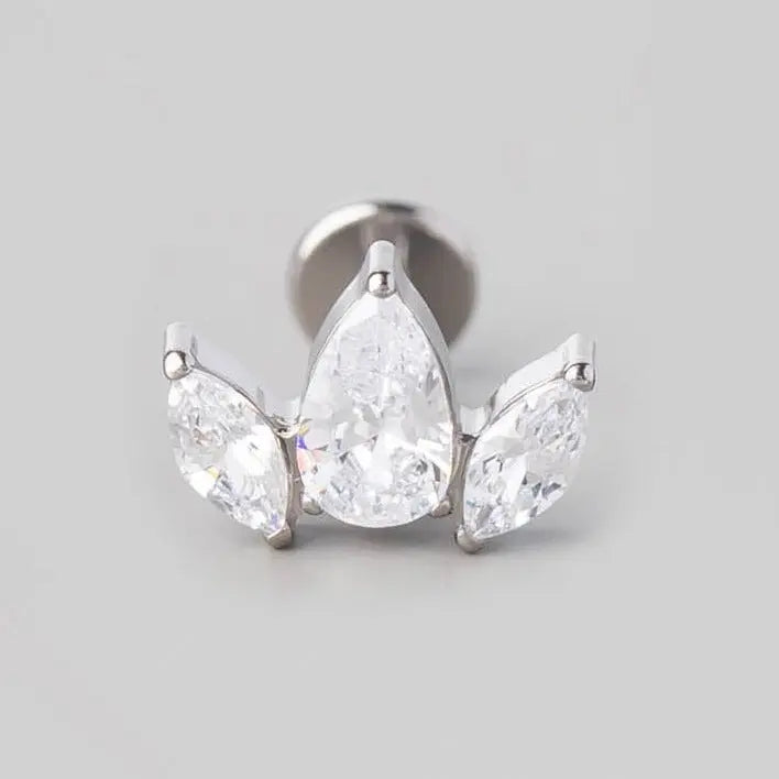 Double Marquise & Pear CZ Labret in Clear - Titanium - Camden Body Jewellery