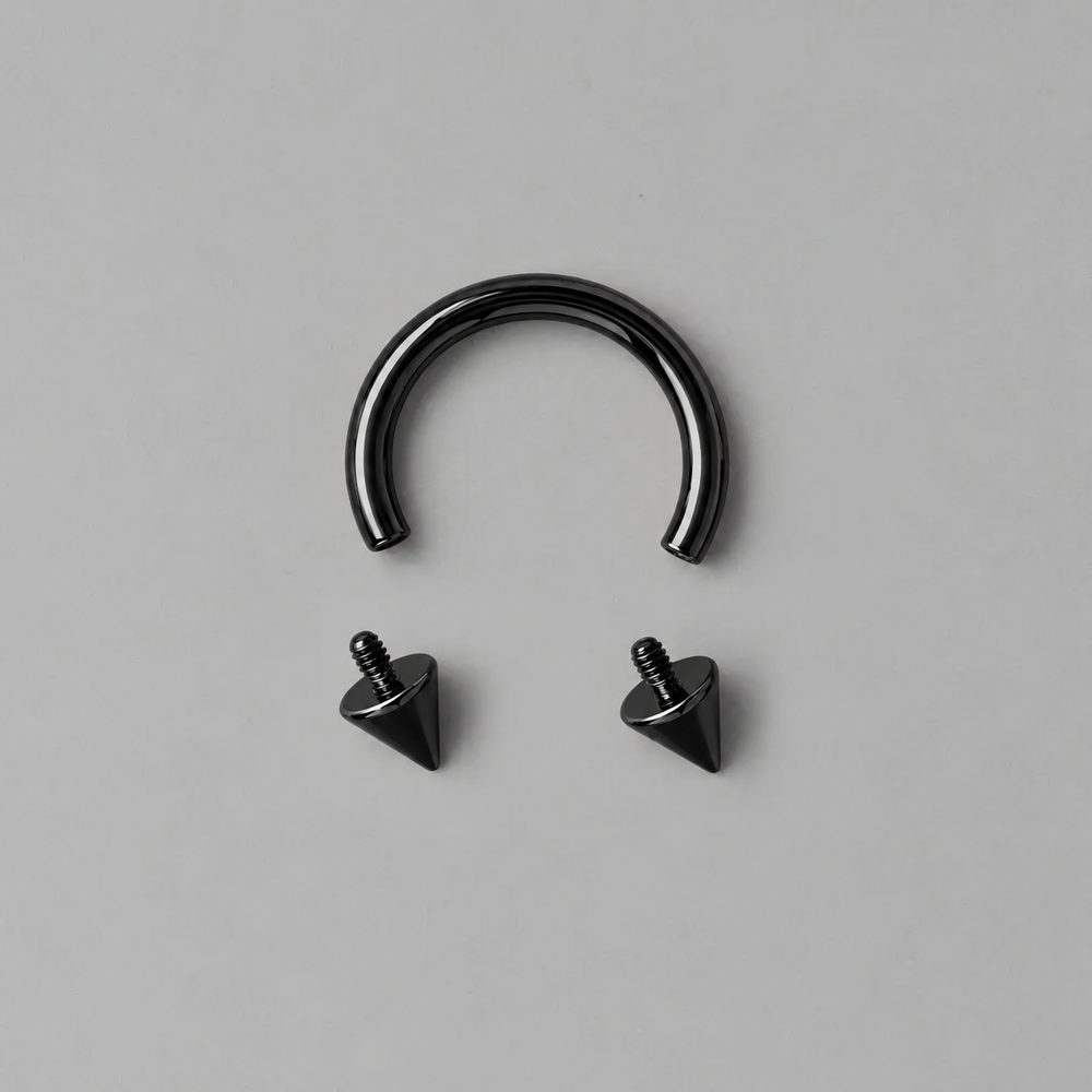 Circular Barbell with Spikes in Black - Titanium