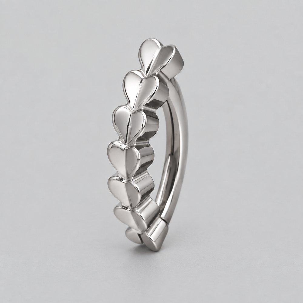 Hinged Belly Bar Heart Sides in Silver - Titanium