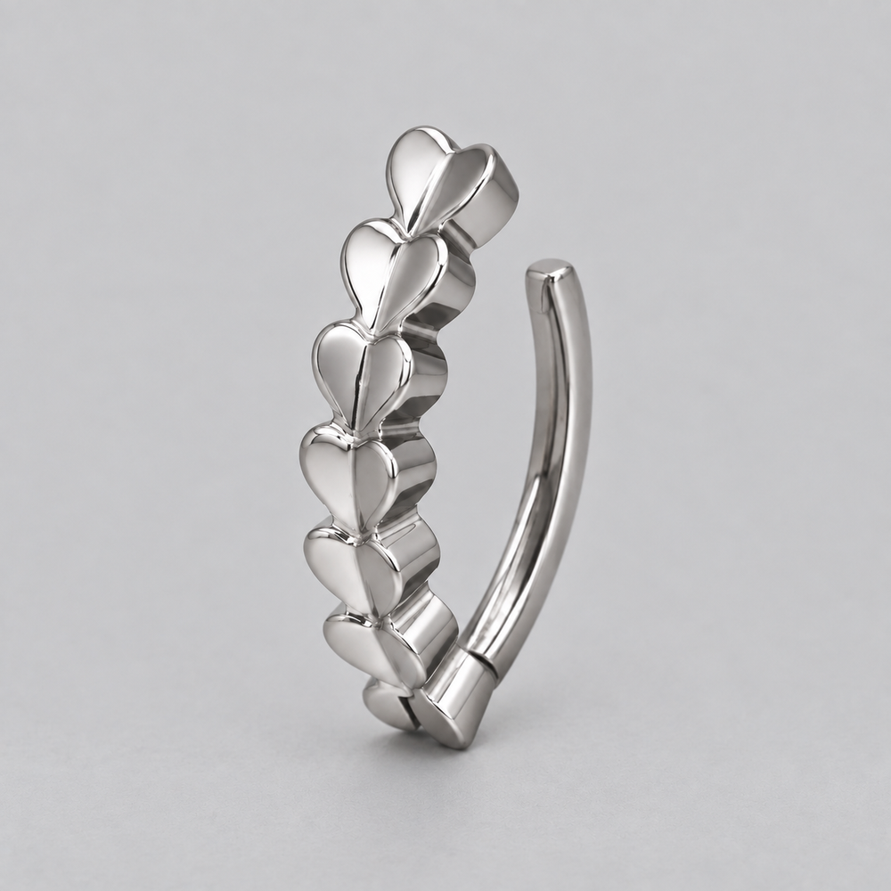 Hinged Belly Bar Heart Sides in Silver - Titanium