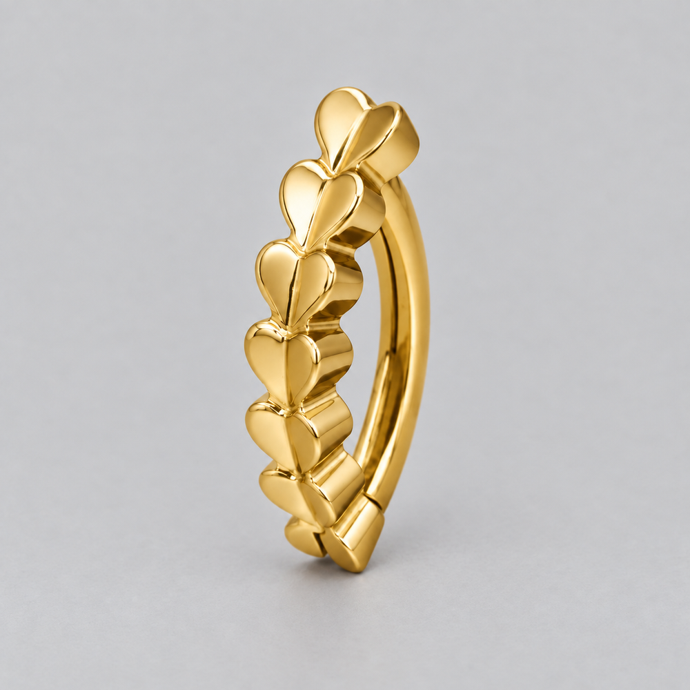 Hinged Belly Bar Heart Sides in Gold - Titanium