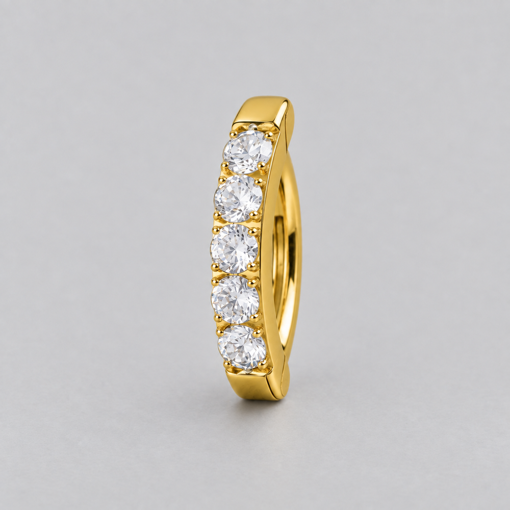 Hinged Belly Bar 5 CZ Pave in Gold - Titanium
