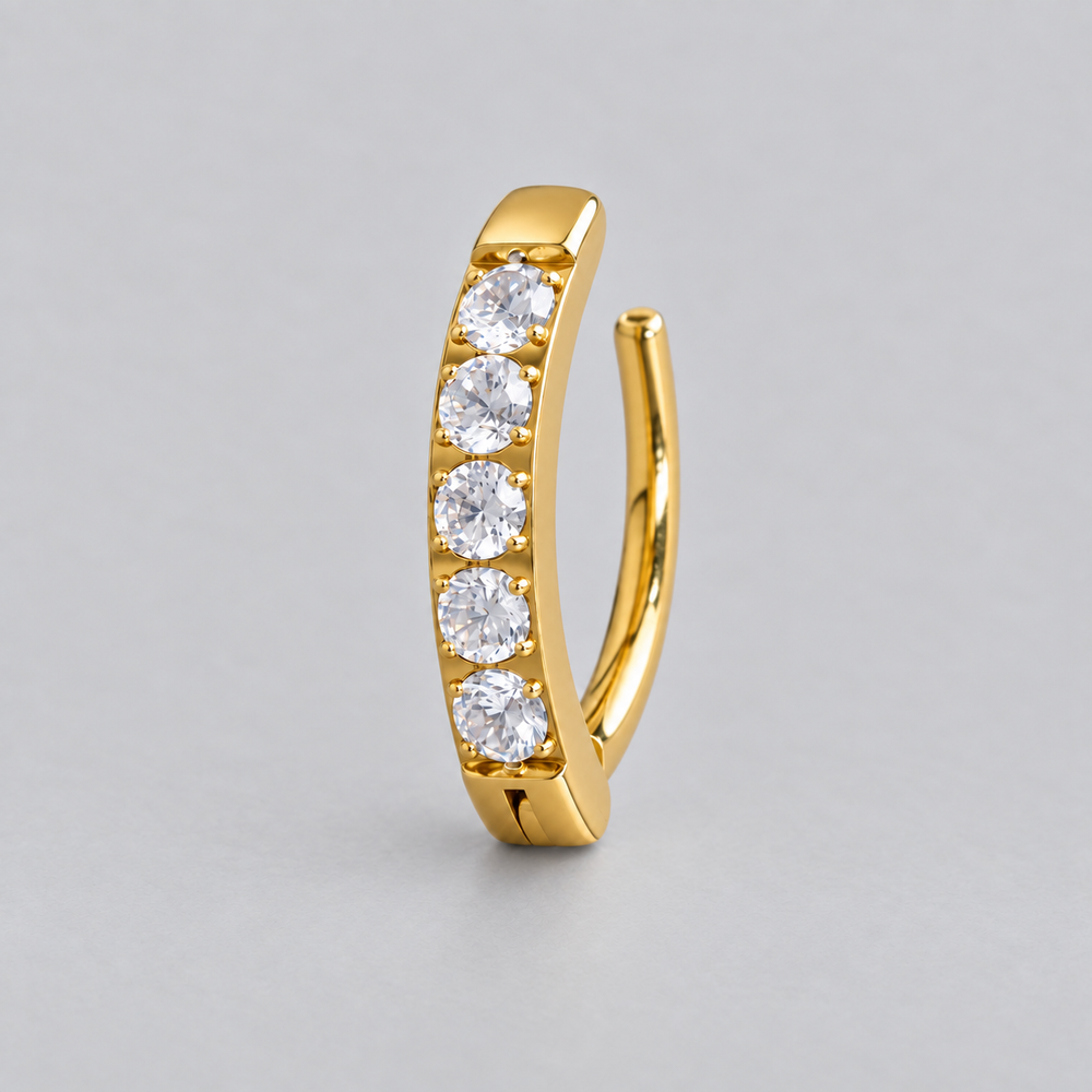 Hinged Belly Bar 5 CZ Pave in Gold - Titanium