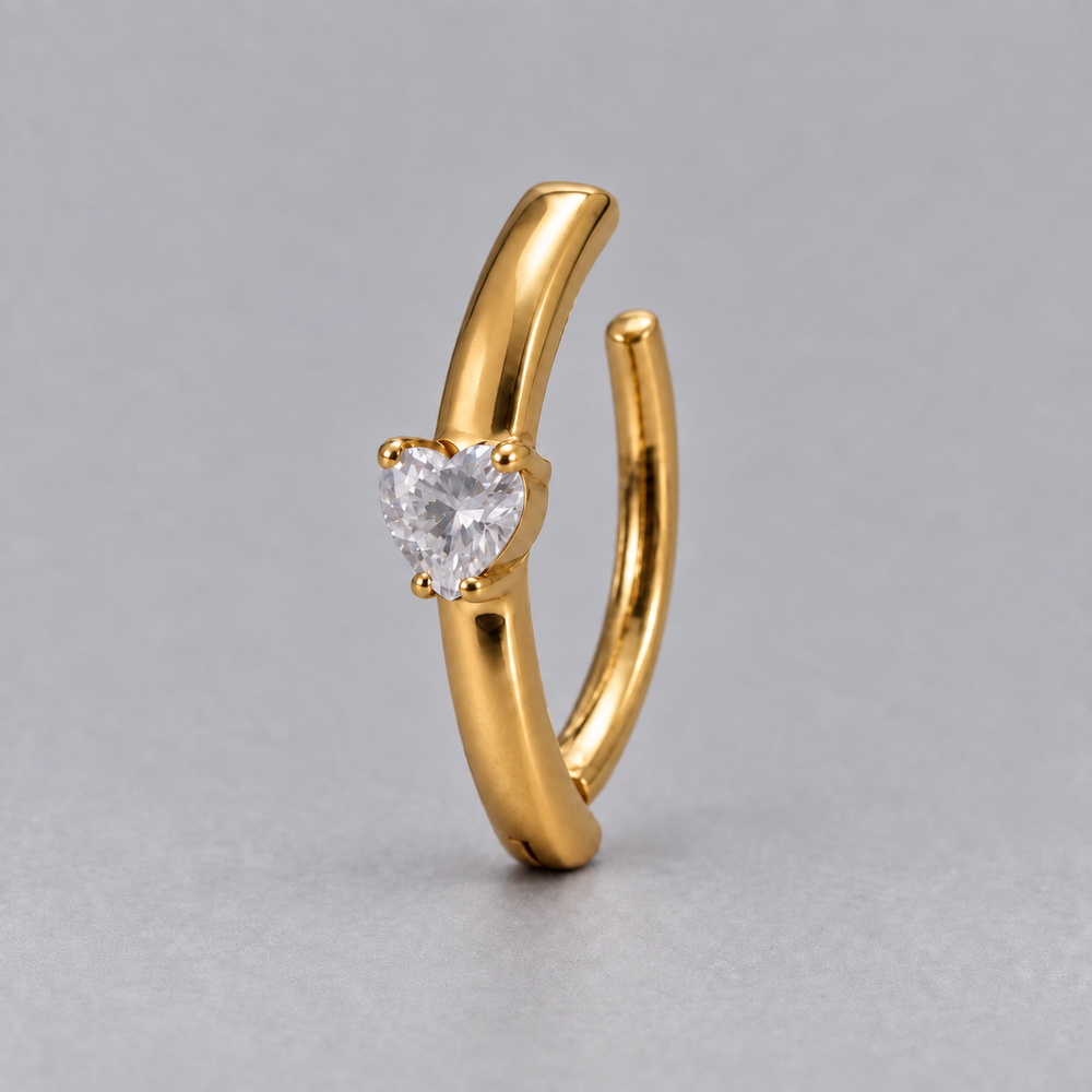 Hinged Belly Bar Heart CZ Centre in Gold - Titanium