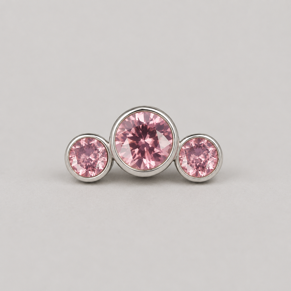 Triple Curved Pink CZ Gem Labret - Titanium