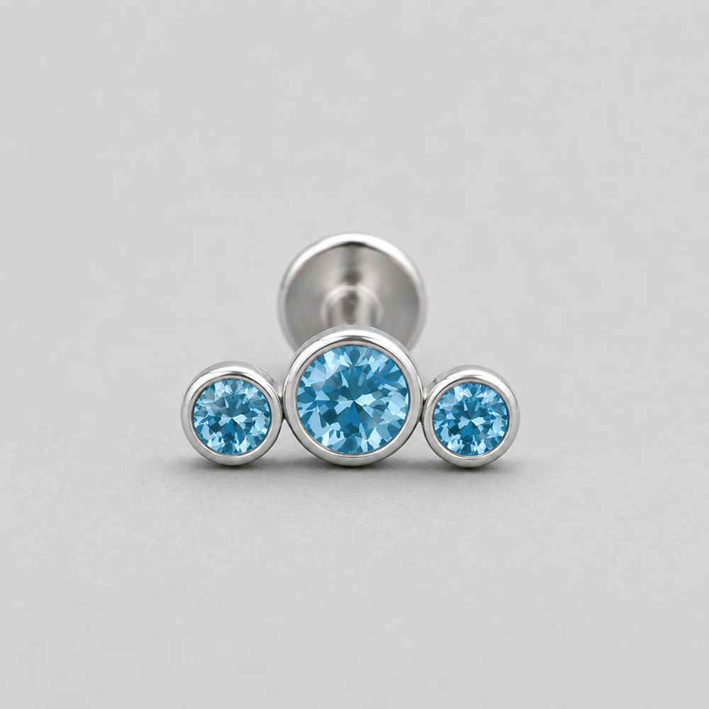 Triple Curved Aqua CZ Gem Labret - Titanium