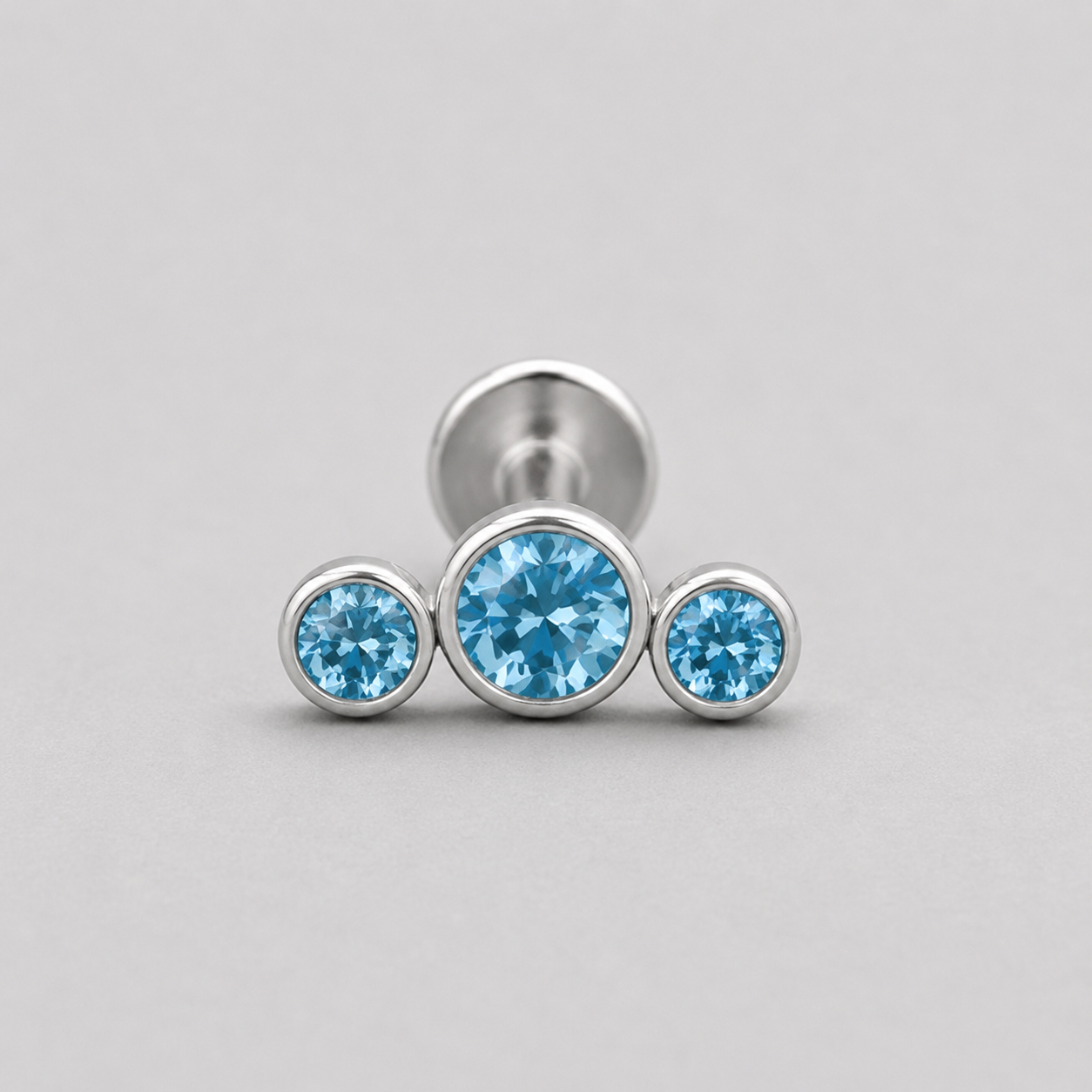 Triple Curved Aqua CZ Gem Labret - Titanium - Camden Body Jewellery
