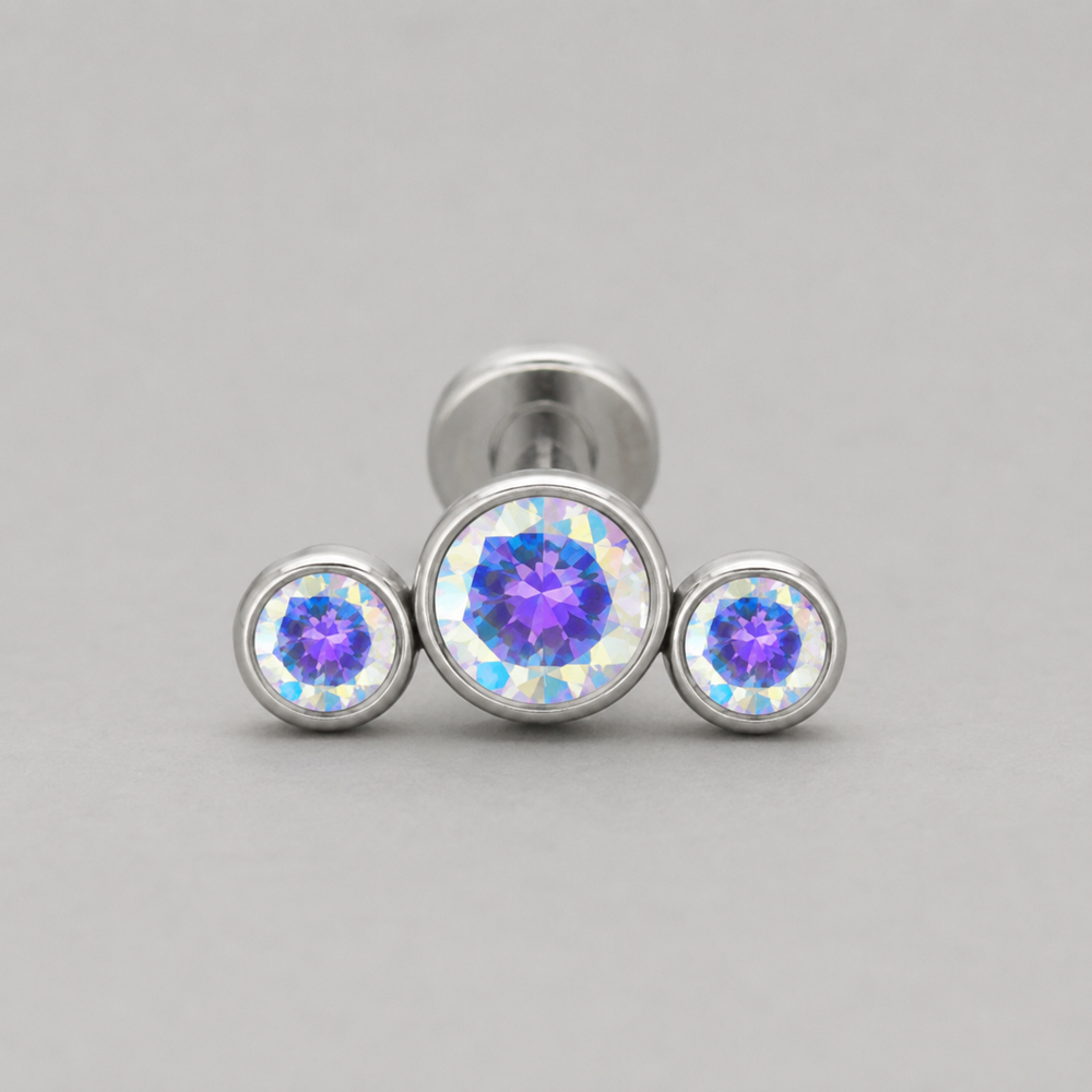 Triple Curved AB CZ Gem Labret - Titanium