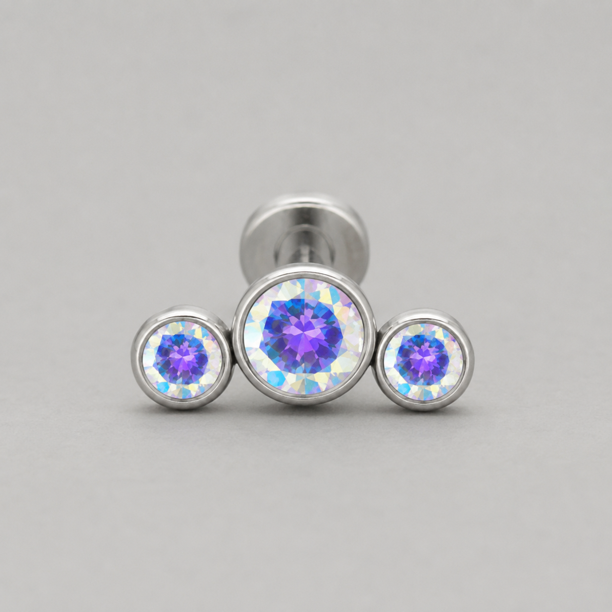 Triple Curved AB CZ Gem Labret - Titanium - Camden Body Jewellery