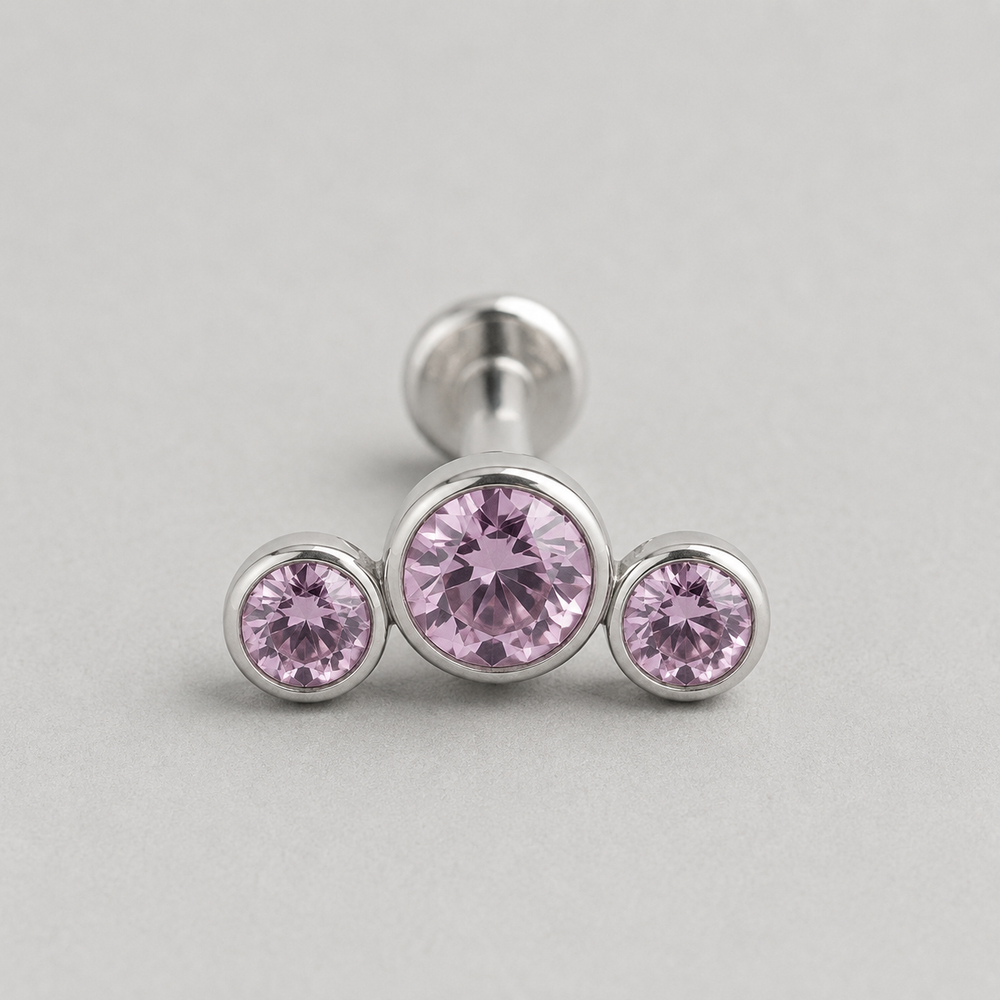 Triple Curved Purple CZ Gem Labret - Titanium
