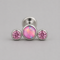 Triple Curved Pink Opal + Rose Pink CZ Gem Labret - Titanium - Camden Body Jewellery