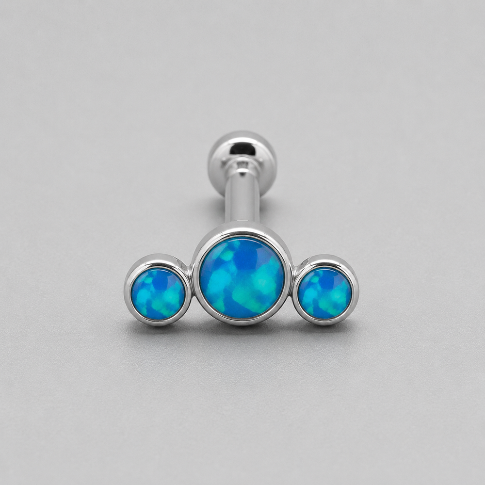 Triple Curved Blue Opal CZ Gem Labret - Titanium