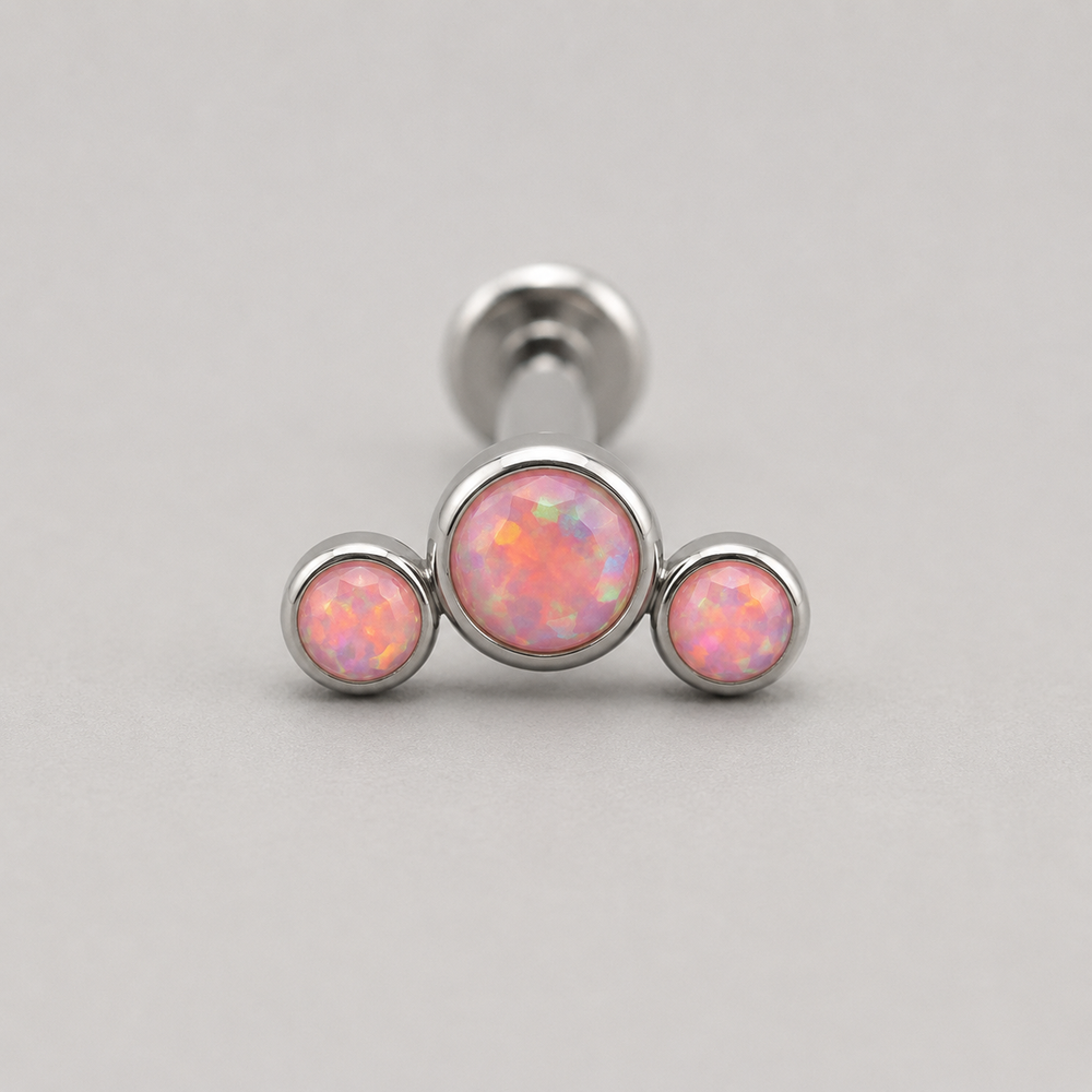 Triple Curved Light Pink Opal CZ Gem Labret - Titanium