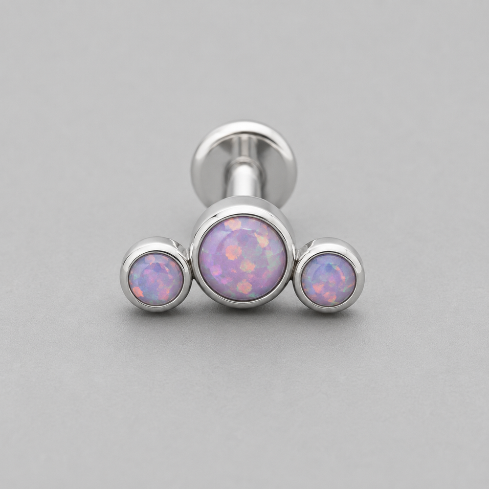 Triple Curved Purple Opal CZ Gem Labret - Titanium