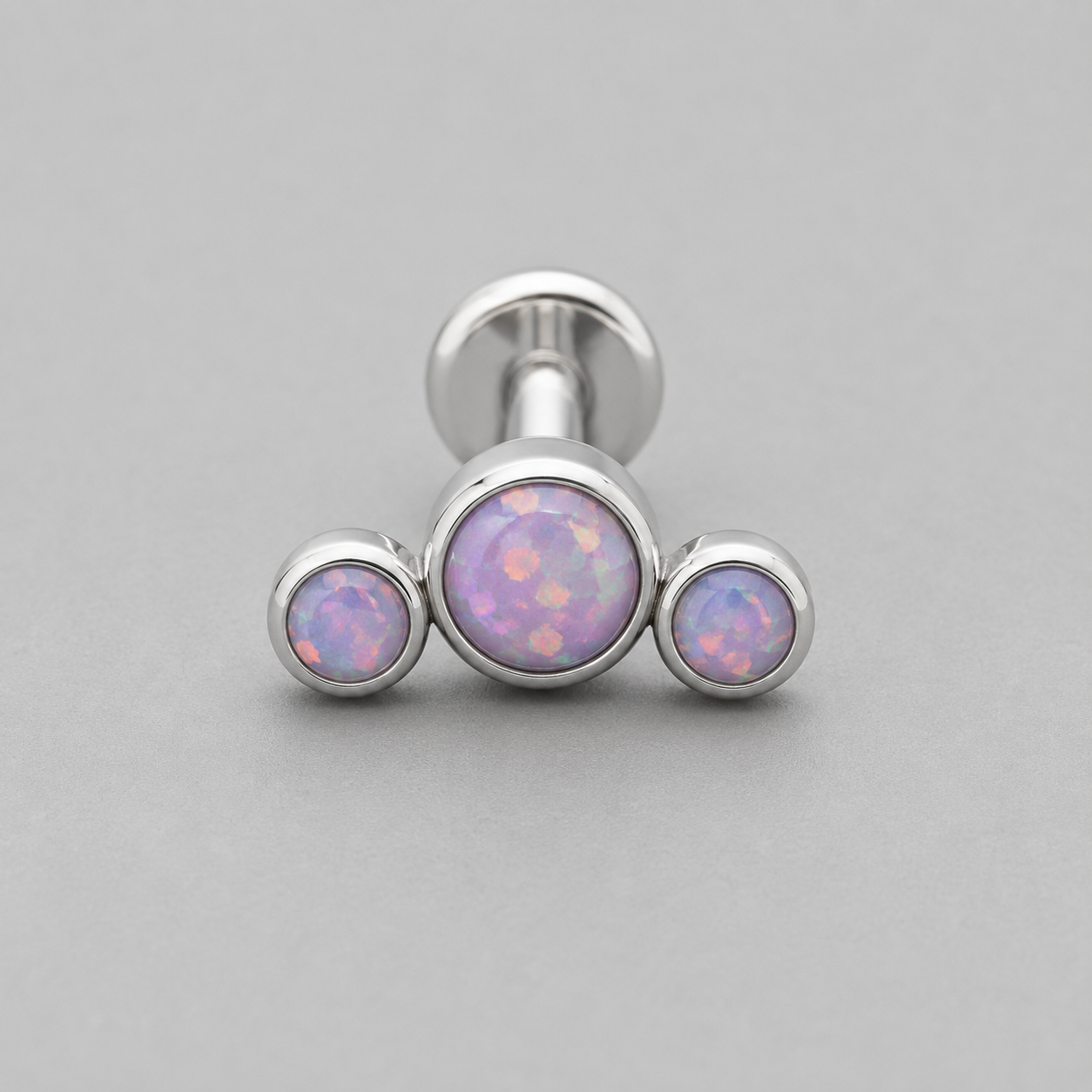 Triple Curved Purple Opal CZ Gem Labret - Titanium - Camden Body Jewellery
