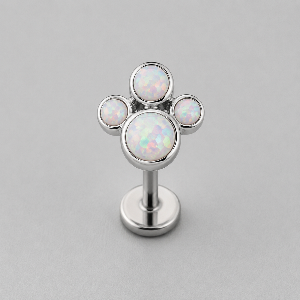 Dog Paw White Opal CZ Labret - Titanium
