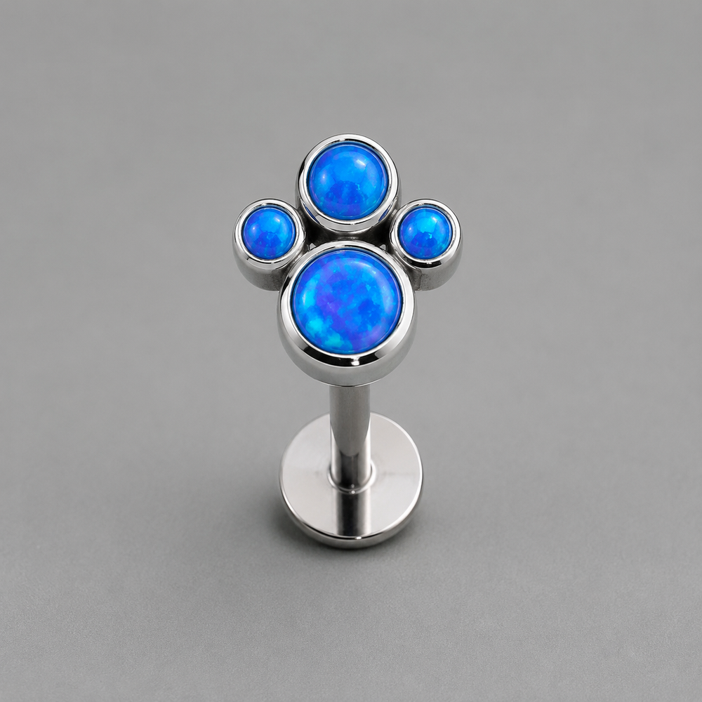Dog Paw Blue Opal CZ Labret - Titanium