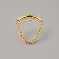 Curved Bar Round CZ Chain Dangle in Gold - Titanium - Camden Body Jewellery