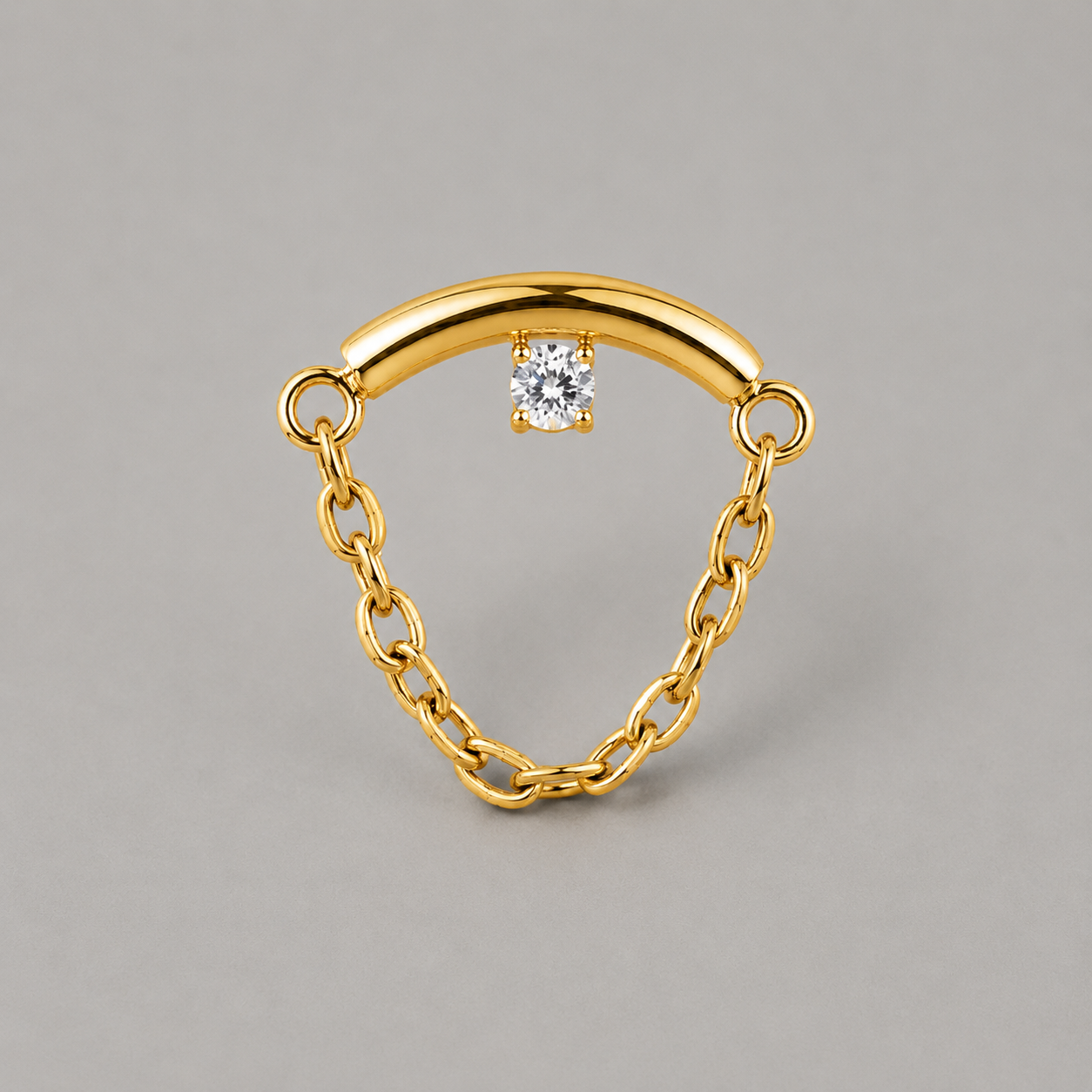 Curved Bar Round CZ Chain Dangle in Gold - Titanium - Camden Body Jewellery