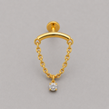Curved Bar Chain Dangle Round CZ Labret in Gold - Titanium - Camden Body Jewellery