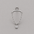 Curved Bar Chain Dangle Round CZ Labret in Silver - Titanium - Camden Body Jewellery