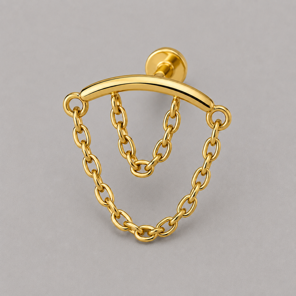Curved Bar Double Chain Dangle in Gold - Titanium