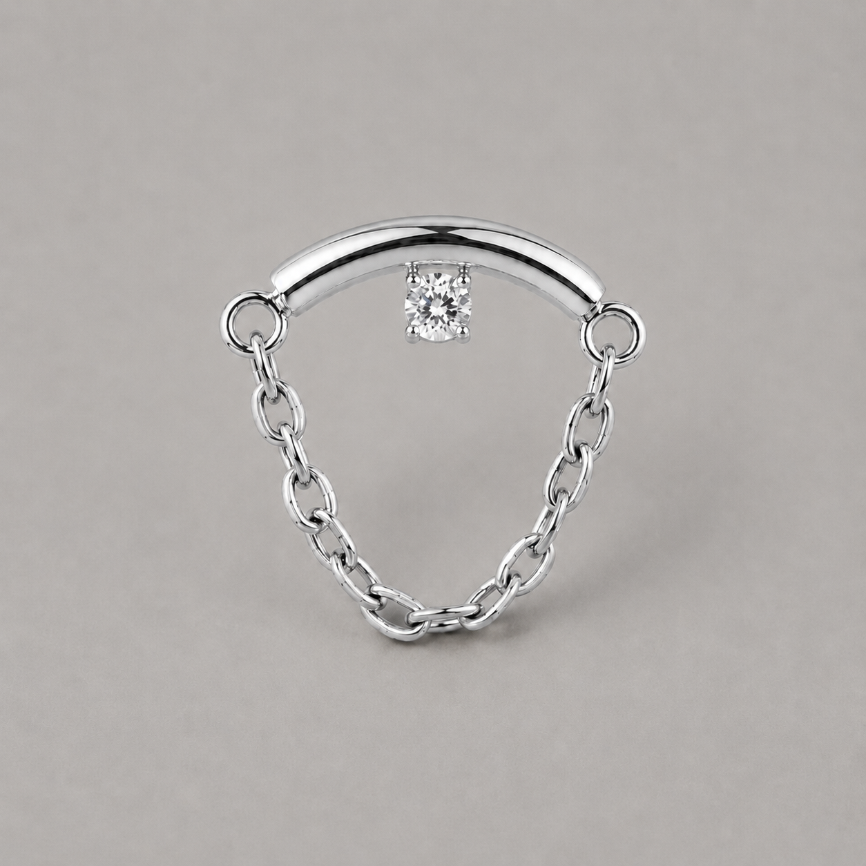 Curved Bar Round CZ Chain Dangle in Silver - Titanium - Camden Body Jewellery