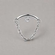 Curved Bar Round CZ Chain Dangle in Silver - Titanium - Camden Body Jewellery