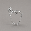 Curved Bar Triple Bead Chain Dangle in Silver - Titanium - Camden Body Jewellery