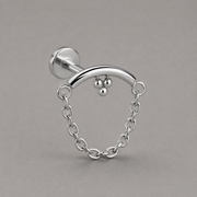 Curved Bar Triple Bead Chain Dangle in Silver - Titanium - Camden Body Jewellery