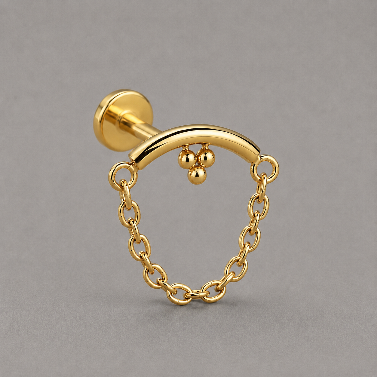 Curved Bar Triple Bead Chain Dangle in Gold - Titanium - Camden Body Jewellery