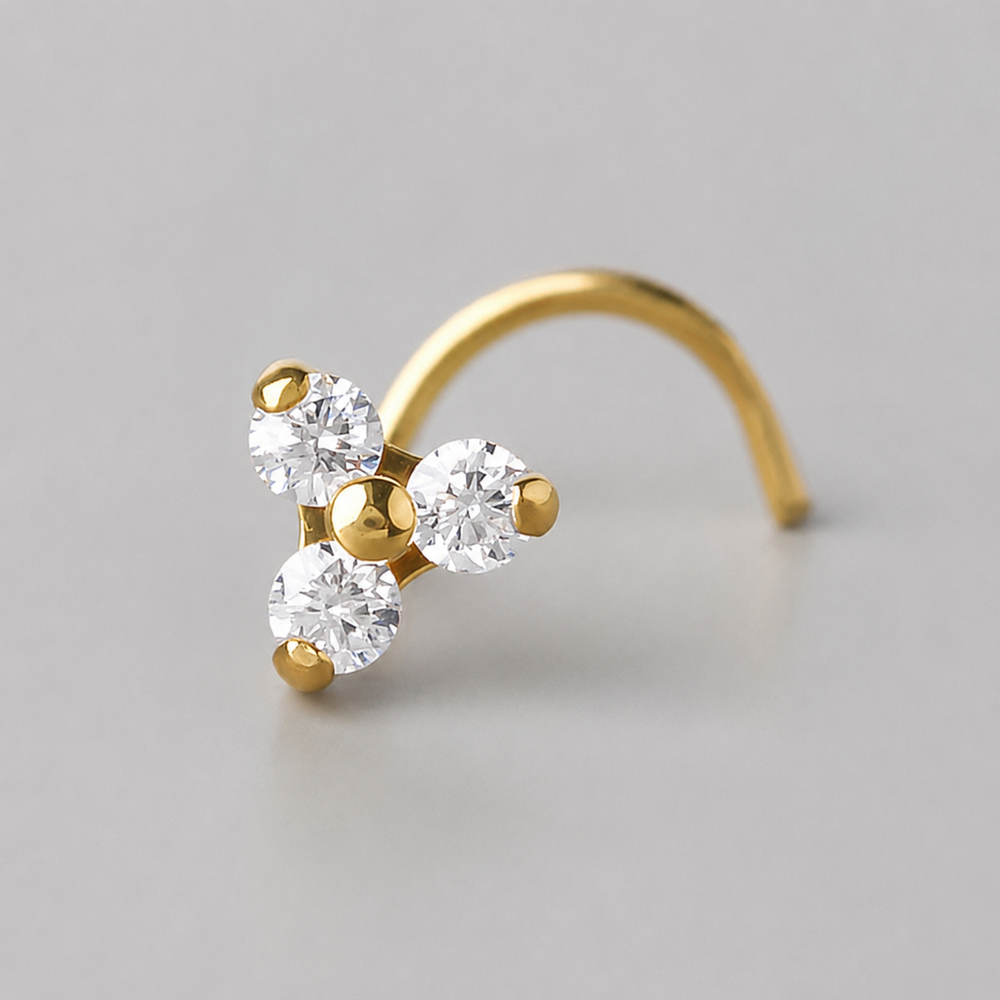 Screw Shape Nose Stud Triple Trinity in Gold - Titanium
