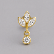 Triple Flower Petal with Circular CZ Dangle Labret in Gold - Titanium - Camden Body Jewellery