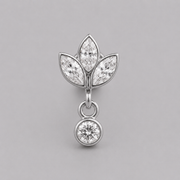 Triple Flower Petal with Circular CZ Dangle Labret in Silver - Titanium - Camden Body Jewellery