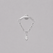 Curved Bar Chain Dangle Oval CZ Labret in Silver - Titanium - Camden Body Jewellery