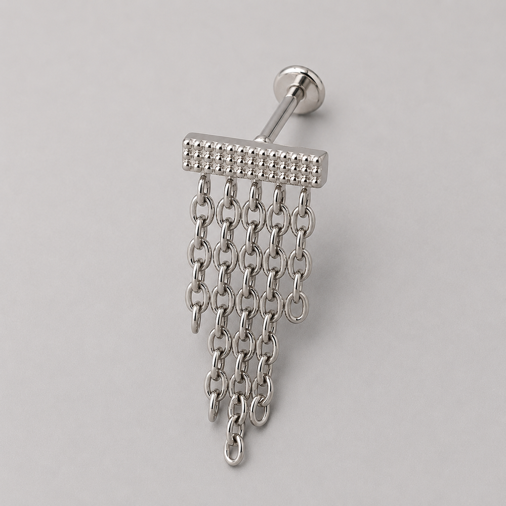 Drape Chain Dangle Labret in Silver - Titanium