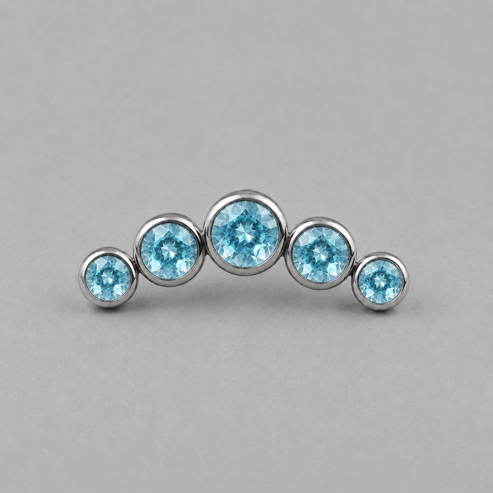 Five Curved Aqua CZ Gem Labret - Titanium