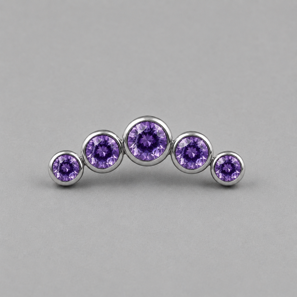 Five Curved Purple CZ Gem Labret - Titanium