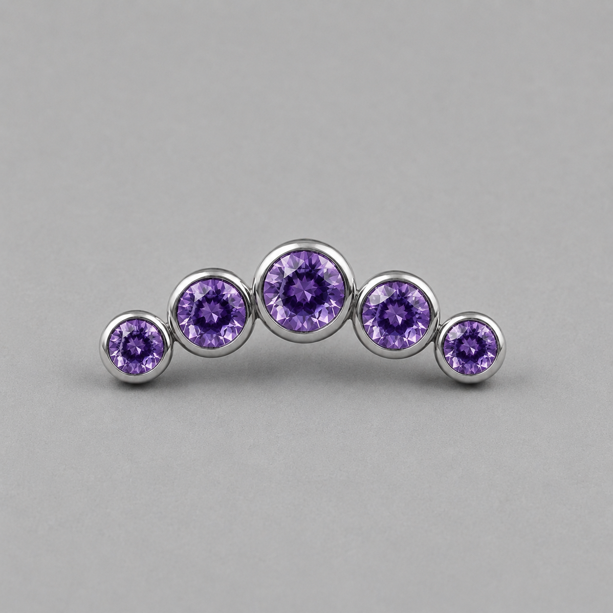 Five Curved Purple CZ Gem Labret - Titanium
