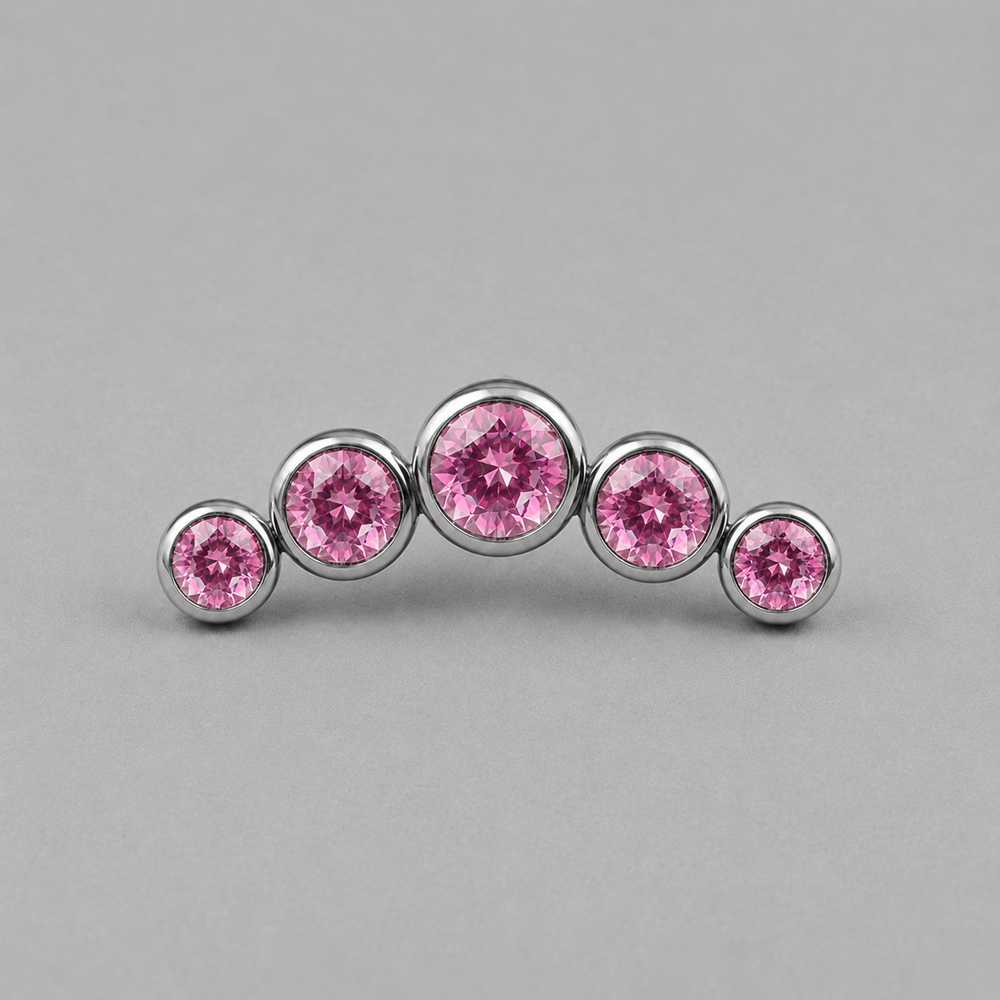 Five Curved Pink CZ Gem Labret - Titanium