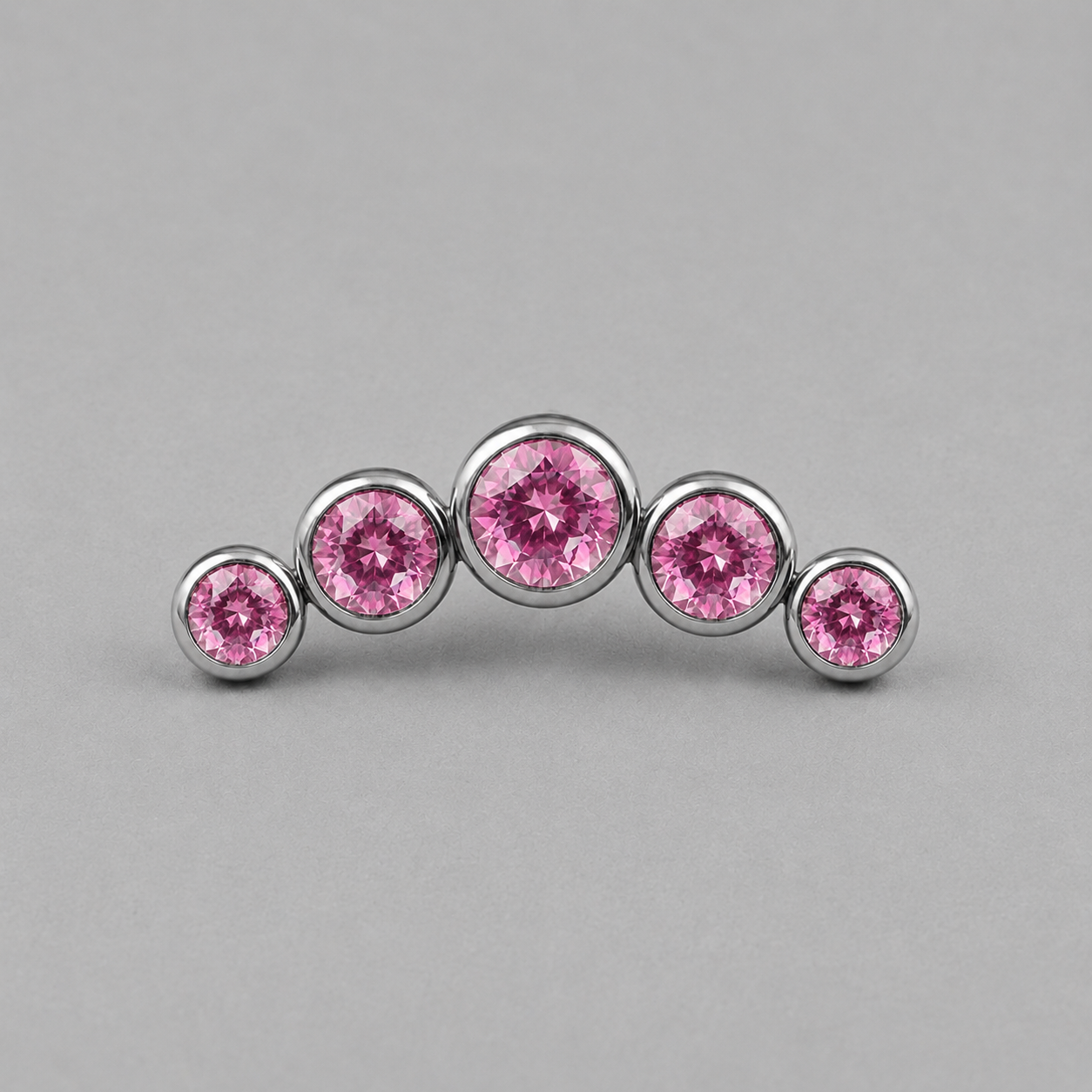 Five Curved Pink CZ Gem Labret - Titanium
