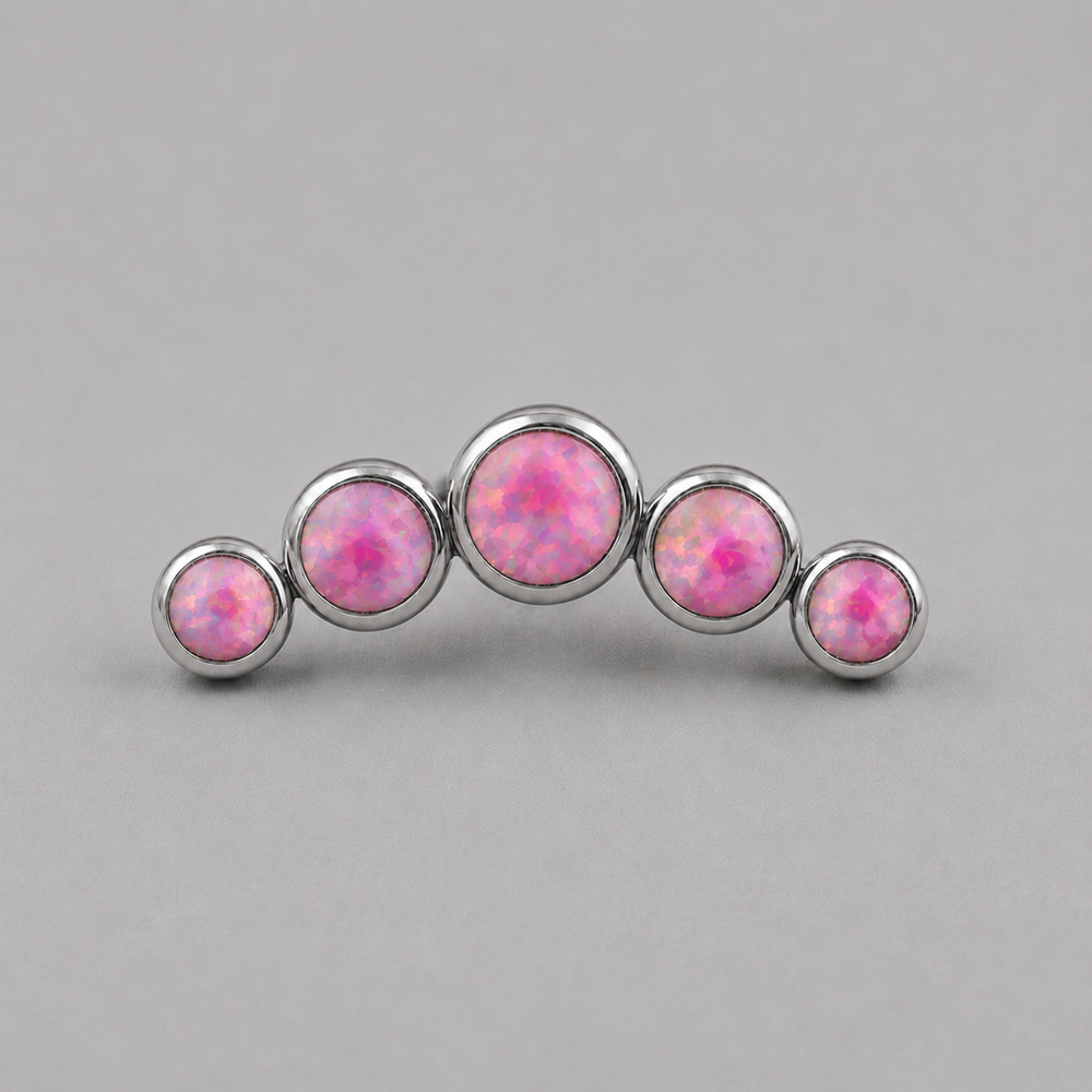 Five Curved Pink Opal Gem Labret - Titanium