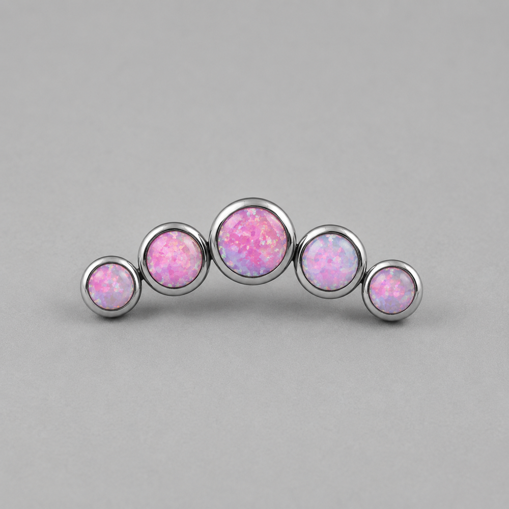 Five Curved Light Pink Opal Gem Labret - Titanium